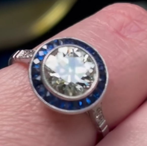 Handmade Art Deco Inspired Diamond and Sapphire Engagement Ring. - Picture 2 of 11